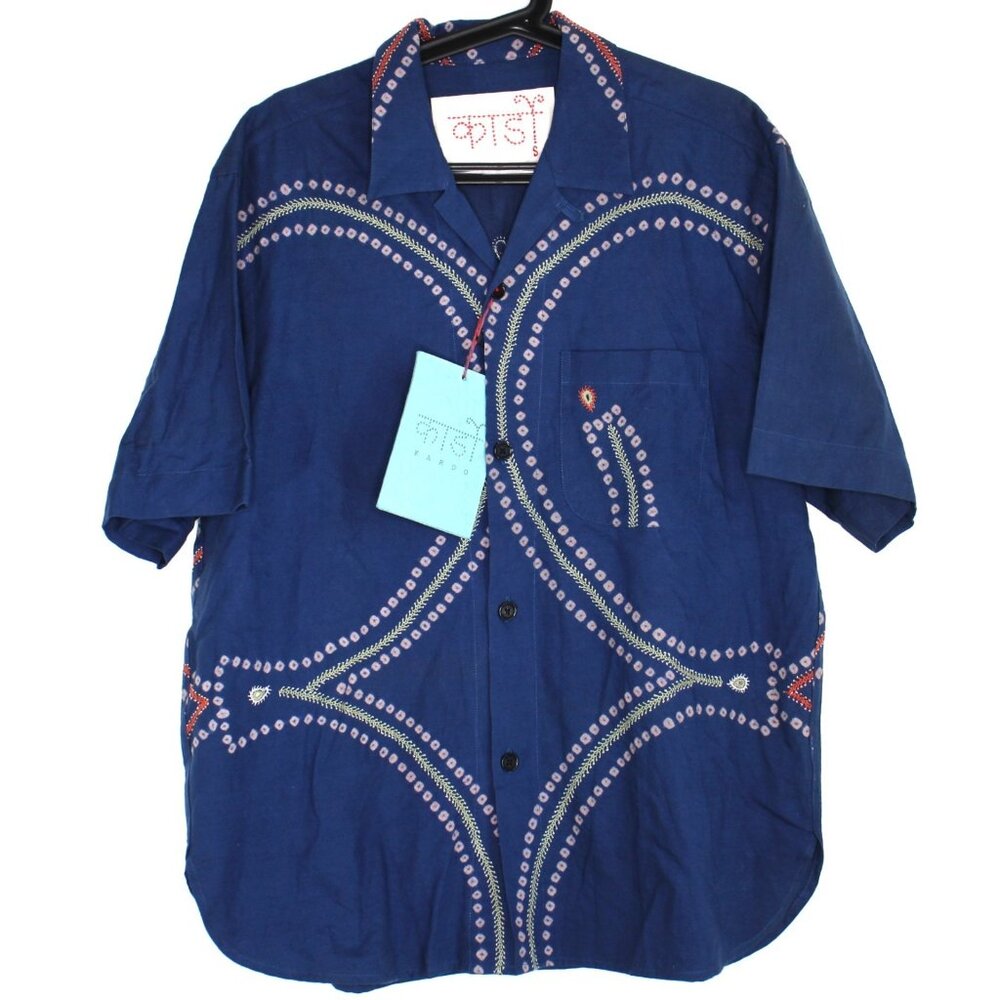 Kardo Mens Small Oversized Ronen Camp Embroidered Button Up Shirt NEW F1352